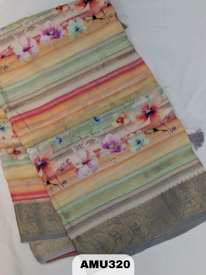 BANARAS RUSSIAN SILK SAREE WITH PRINTED