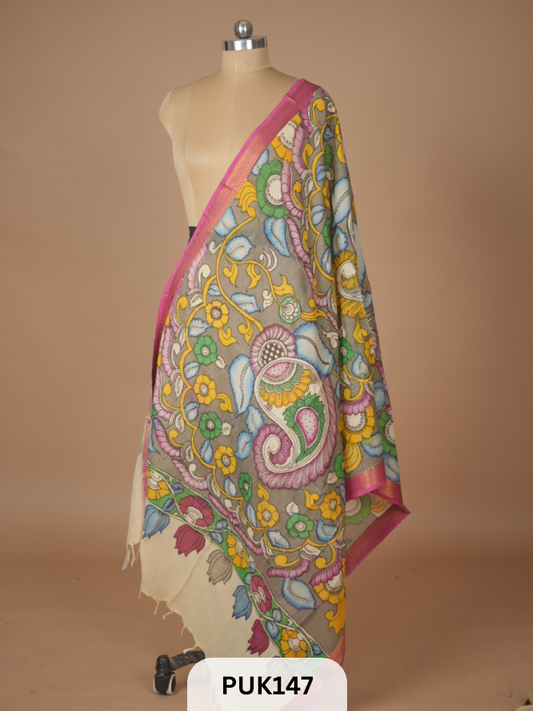 PURE PENKALAMKARI DUPPATTA - CHENNURI SILK