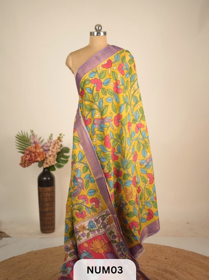 CHENNURI SILK SAREE WITH SRI KALAHASTI PEN KALAMKARI ART WORK