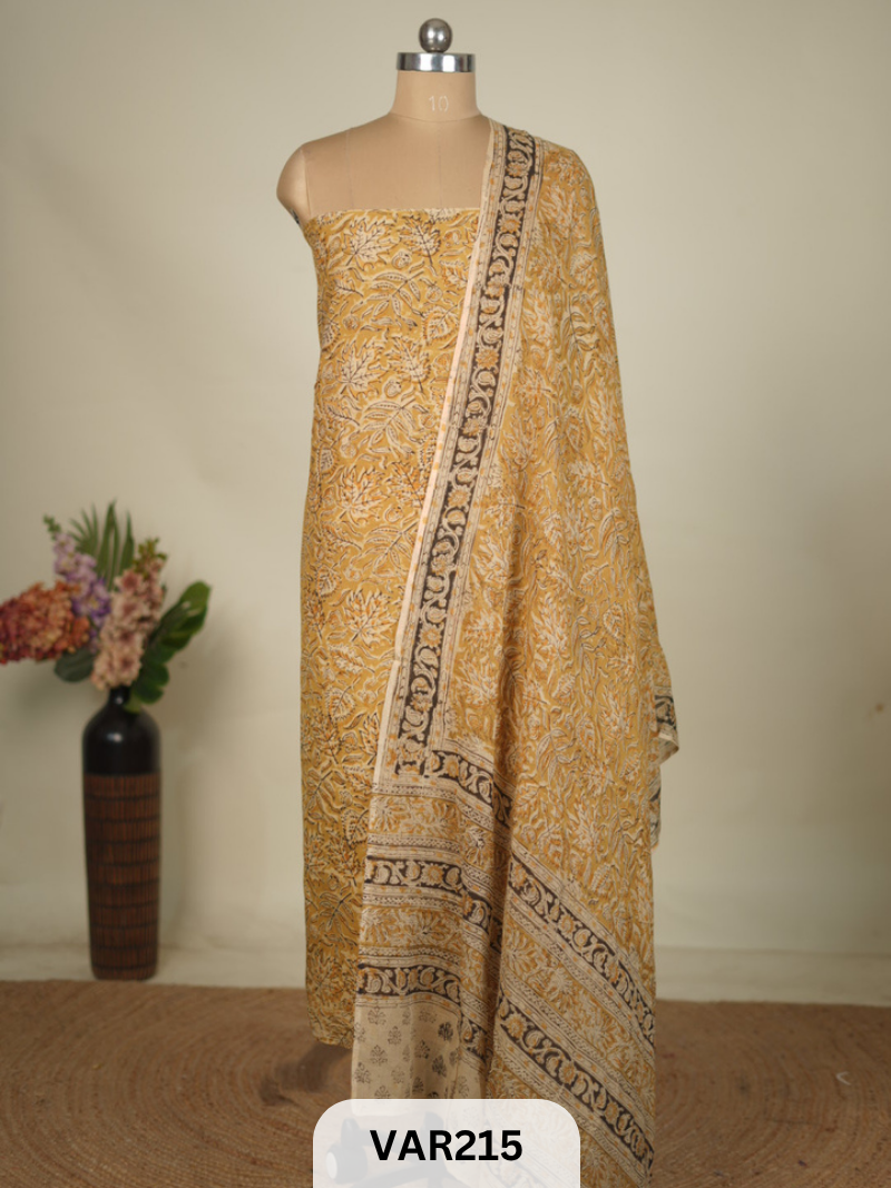 PURE HANDBLOCK KALAMKARI COTTON-2 PCS-TOP & DUPPATA