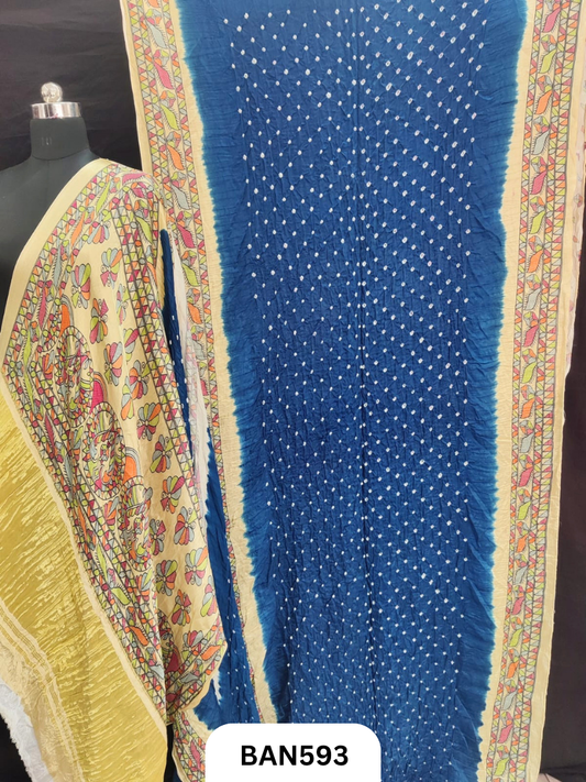 Semi Gaji ts kalamkari digital print pallu, blouse and border with bandhej saree