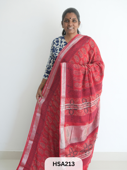 LENIN COTTON HANDBLOCK PRINTED SAREE