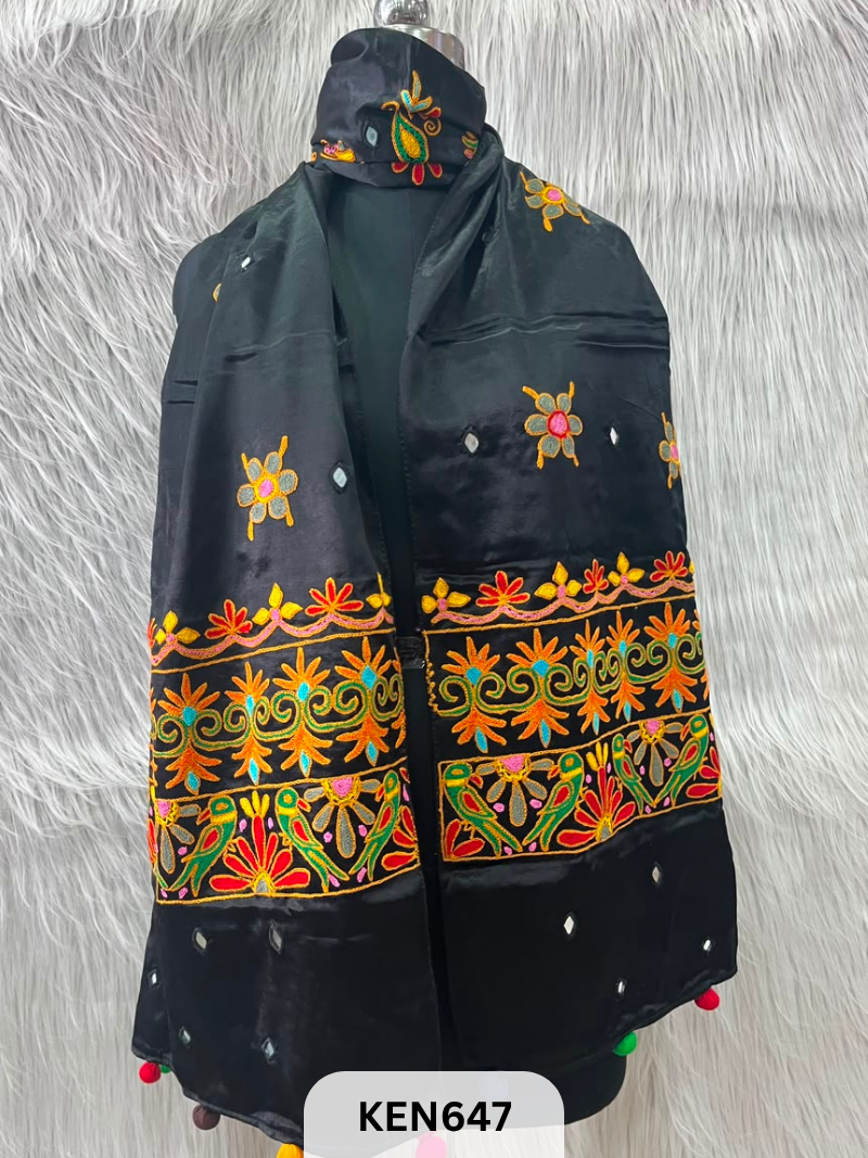 MUSHRU HAND AARI WORK WITH MIRROR WORK STOLE