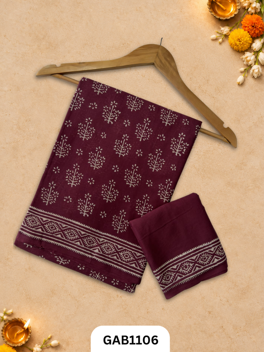Bagru Handblock Print Mulmul Cotton Saree With Blouse