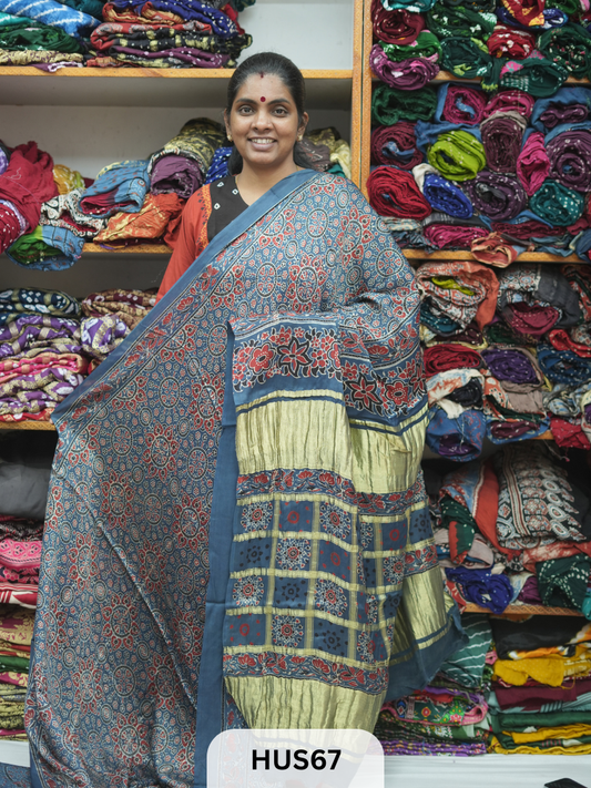 VISCOSE AJRAKH WITH GHARCHOLA PALLU