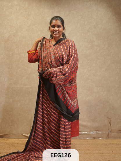 AJRAKH MODAL SAREE WITH KHATLI HANDWORK