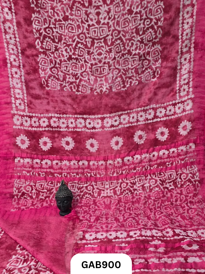 Temple Zari Border Hand Block Printed Katan Cotton Silk Saree With Running Blouse