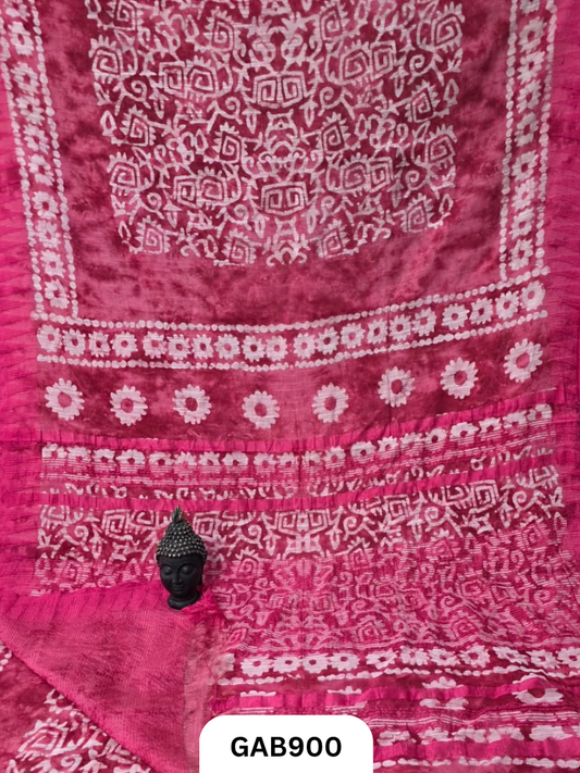 Temple Zari Border Hand Block Printed Katan Cotton Silk Saree With Running Blouse