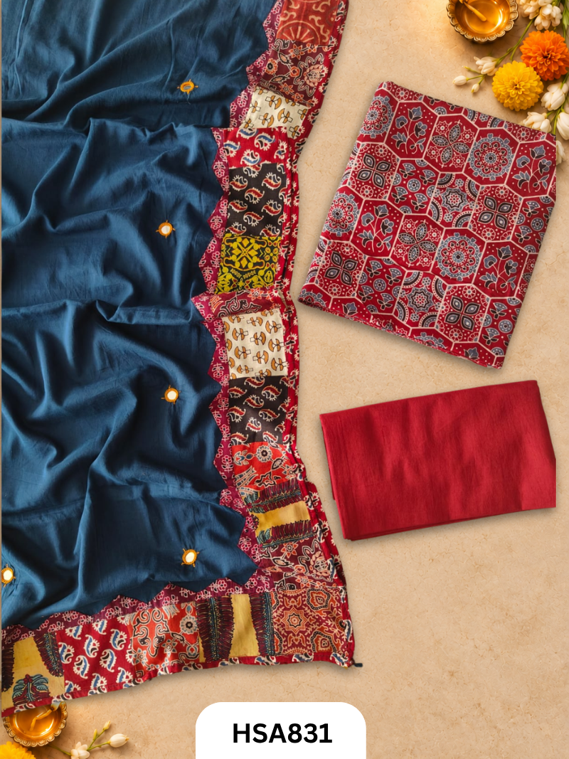 Ajrahk Print With Patch Work And Mirror Work Dupatta