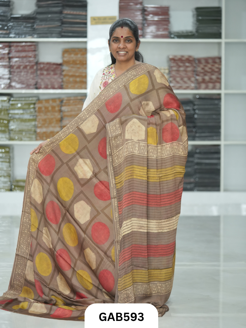 Nashpal & Pomegranate Peel Printed Modal Silk Sarees with blouse