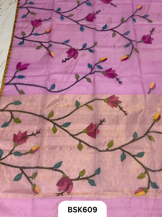 Handloom Pure Muslin Jamdhani With Hand Needle Work Saree
