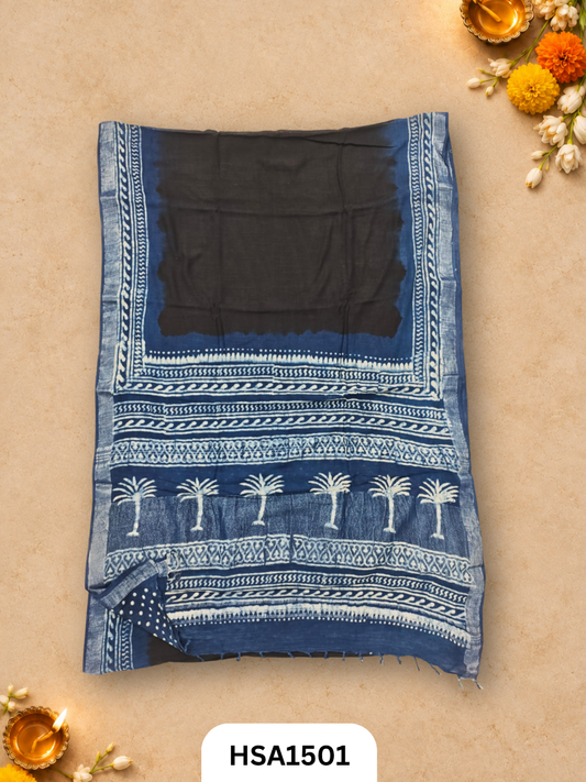 Kalamkari Hand Block Printed Soft Linen With Blouse