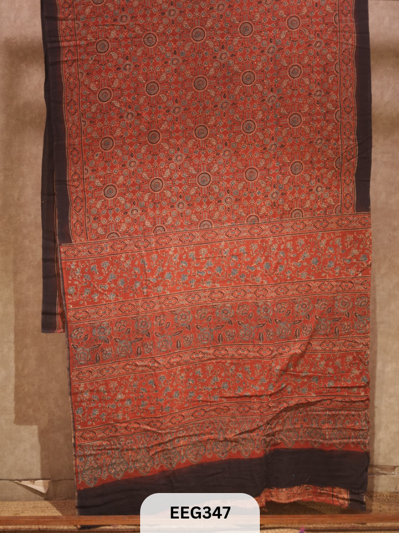 HANDWOVEN KALA COTTON WITH AJRAKH PRINT SAREE