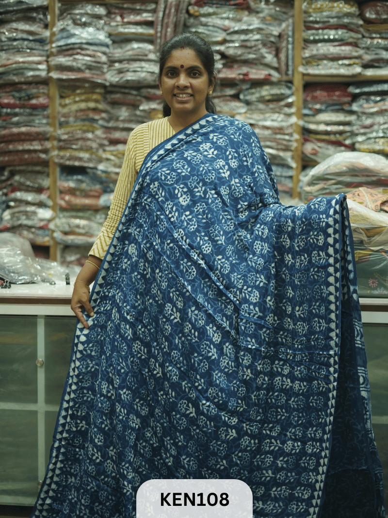 MODAL INDIGO DABU HANDBLOCK PRINT SAREE - NATURAL PROCESS