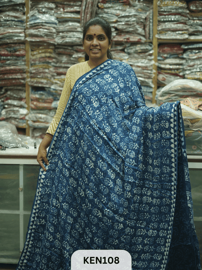 MODAL INDIGO DABU HANDBLOCK PRINT SAREE - NATURAL PROCESS