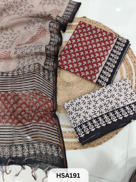 COTTON SUIT WITH KOTA DUPATTA - 3 PCS SET
