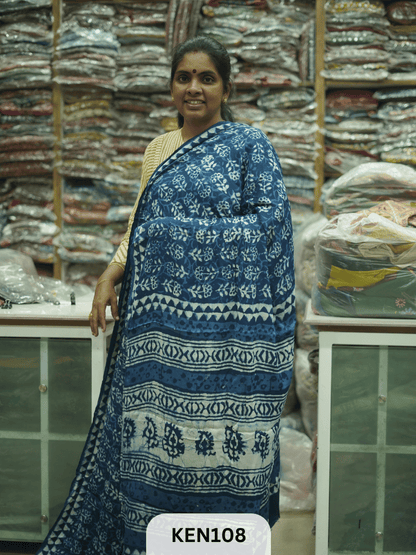 MODAL INDIGO DABU HANDBLOCK PRINT SAREE - NATURAL PROCESS