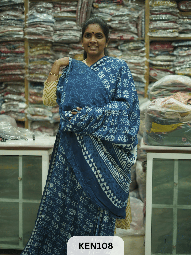 MODAL INDIGO DABU HANDBLOCK PRINT SAREE - NATURAL PROCESS