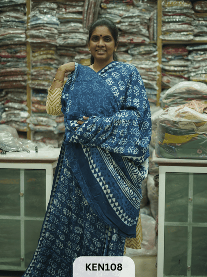MODAL INDIGO DABU HANDBLOCK PRINT SAREE - NATURAL PROCESS
