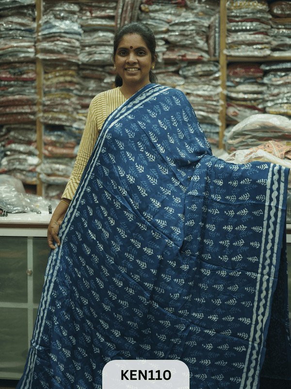 MODAL INDIGO DABU HANDBLOCK PRINT SAREE - NATURAL PROCESS