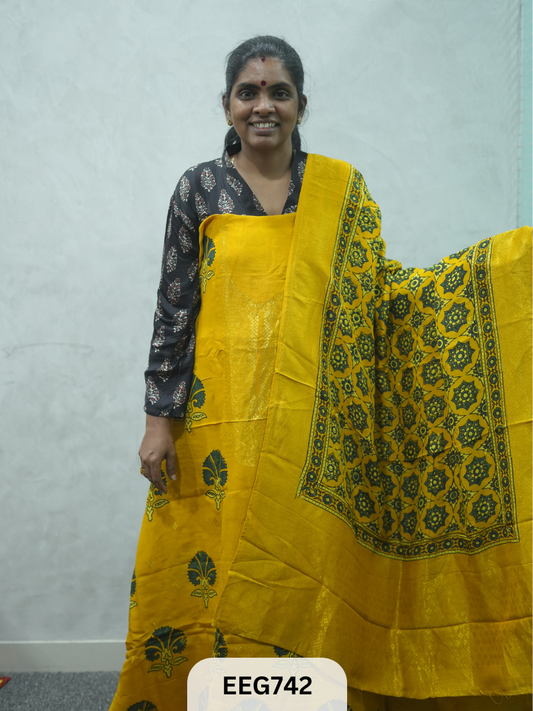 AJRAKH DOLA SILK 2 PCS-UNSTITCHED ( TOP 3.5MTR AND DUPPATA 2.25MTR ) - IMMEDIEATE DISPATCH