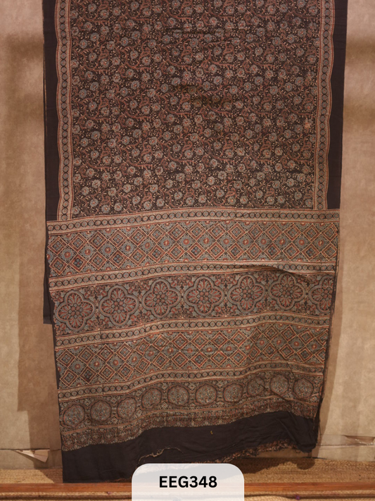HANDWOVEN KALA COTTON WITH AJRAKH PRINT SAREE