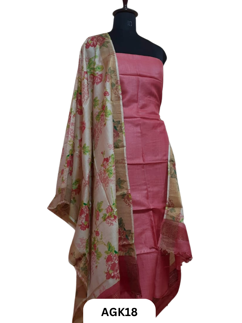 Silk Mark Certified Tussar Salwar Set with Hand Block Print