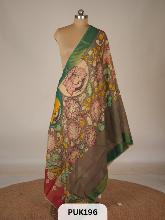 PURE PENKALAMKARI DUPPATTA - CHENNURI SILK