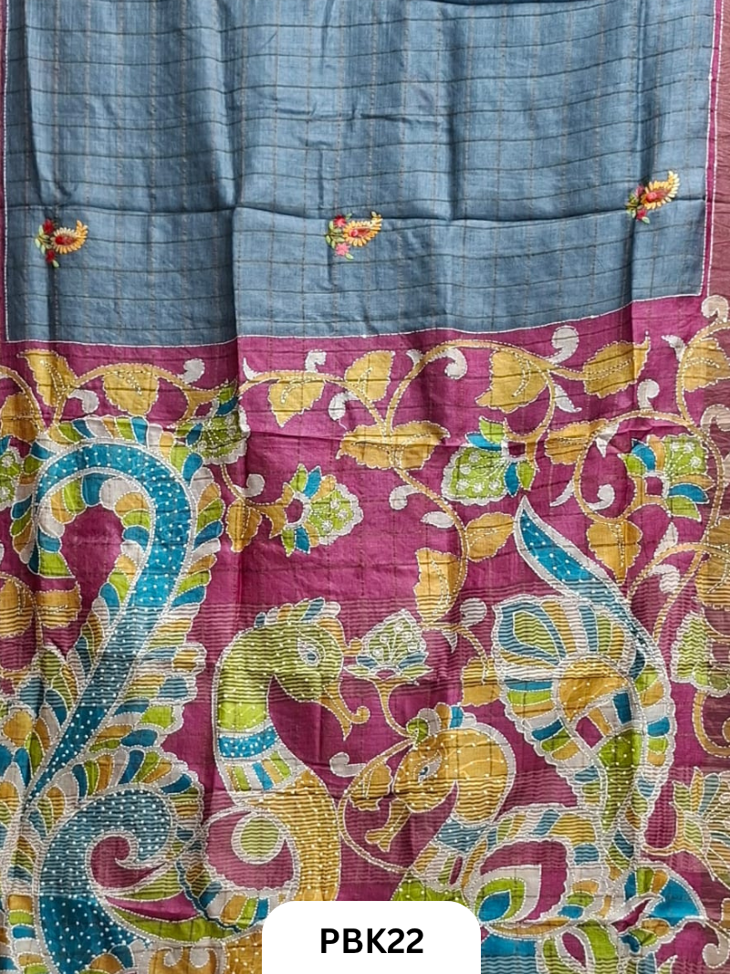 Pure Tussar Silk Saree with Heavy Embroidery & Bullion Stitch