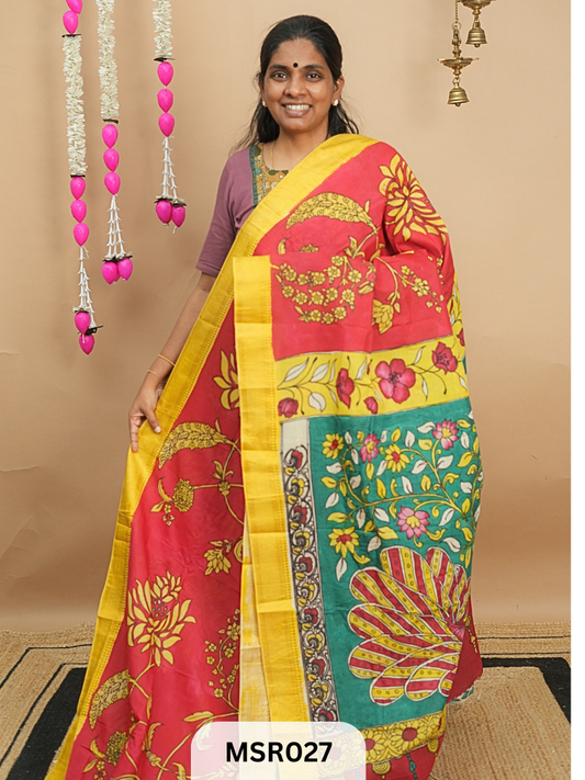 BANGLORE SILK WITH MANGALAGIRI BORDER FULL KALAMKARI