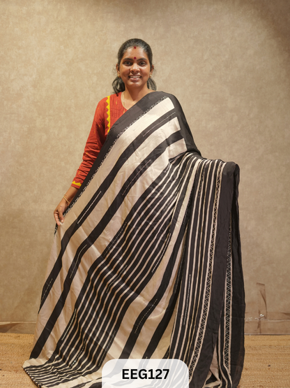 AJRAKH MODAL SAREE WITH KHATLI HANDWORK