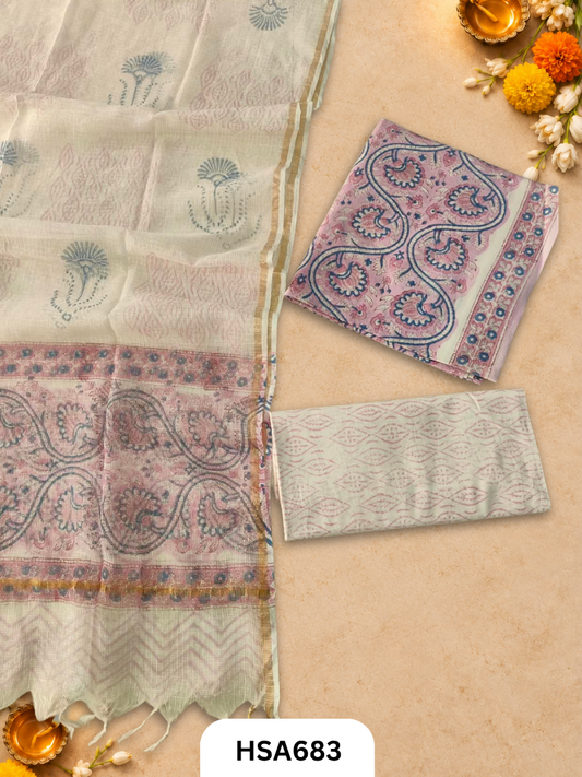 Handblock Printed Kota Doriya Dupatta With Cotton Suits Top 2.5mtr Dupatta 2.5mtr