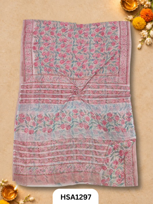 Hand block printed  Hand tye-dye  Lahriya Saree
