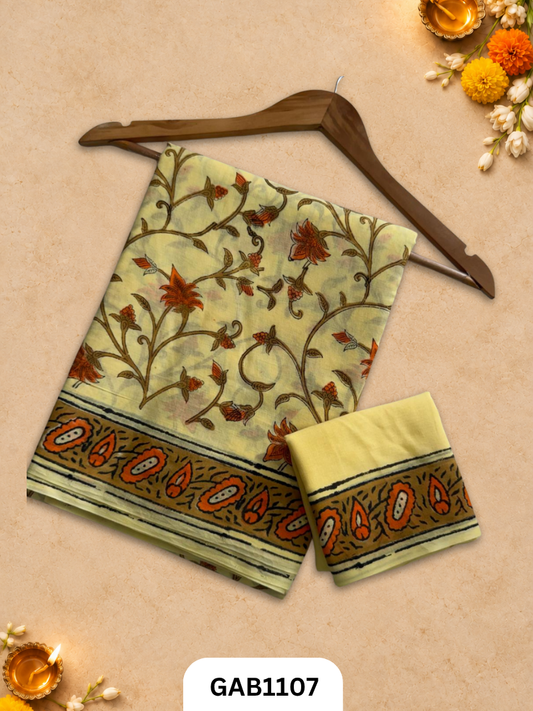 Bagru Handblock Print Mulmul Cotton Saree With Blouse