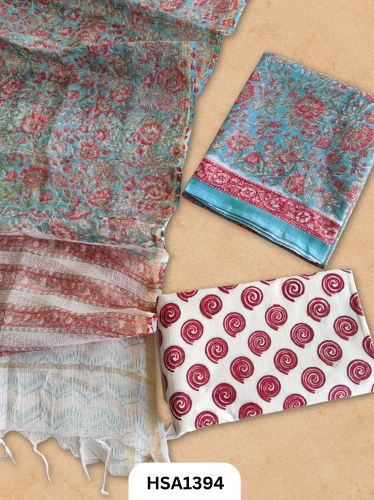 Hand block printed kota doriya suit top &duppta 2.5 meter