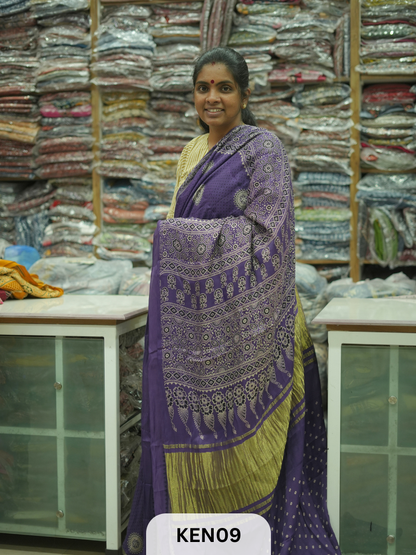 PURE MODAL AJRAKH PIGMENTED SCREENPRINT SAREE