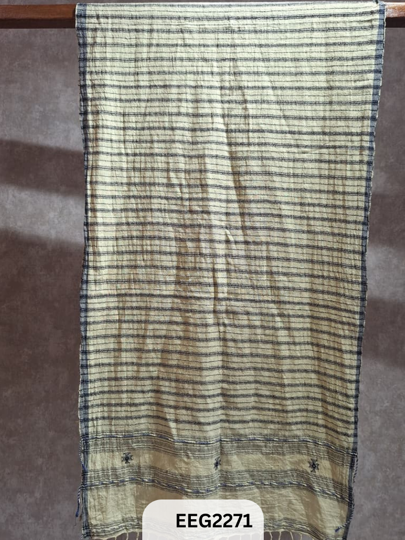 HANDWEAVED KALA COTTON STOLE WITH EXTRA WEFT TESSLES-2.2MTR*20INCH