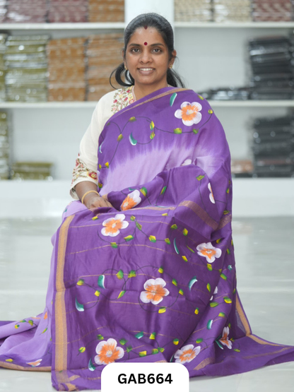 Hand Block Printed Maheshwari Silk Saree