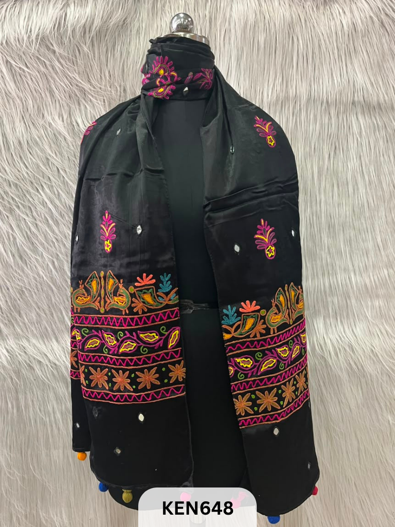 MUSHRU HAND AARI WORK WITH MIRROR WORK STOLE