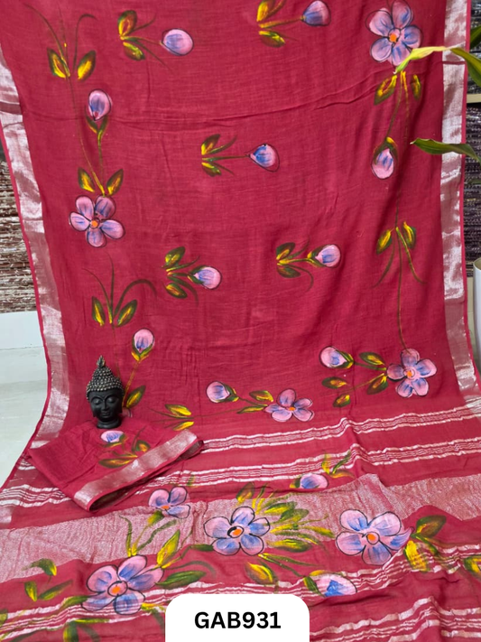 Bagru Handblock Print Linen Saree With Attached Blouse