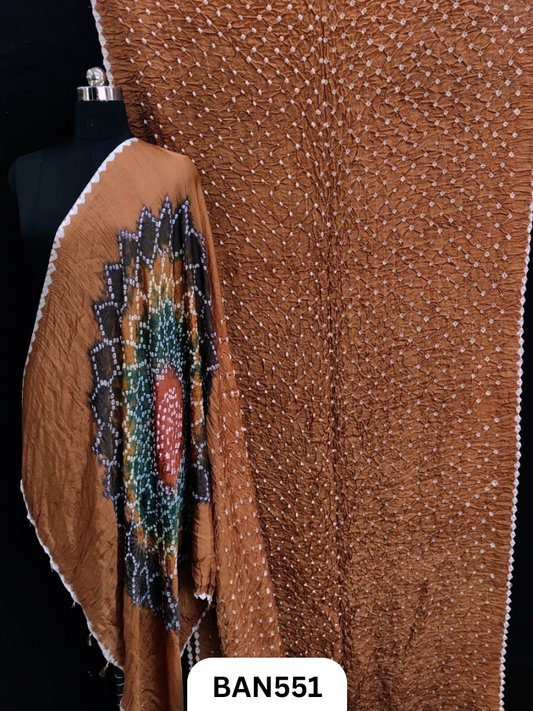 Semi Gaji Silk Multicolor Gul Pallu Bandhej Saree With Hand Tussels