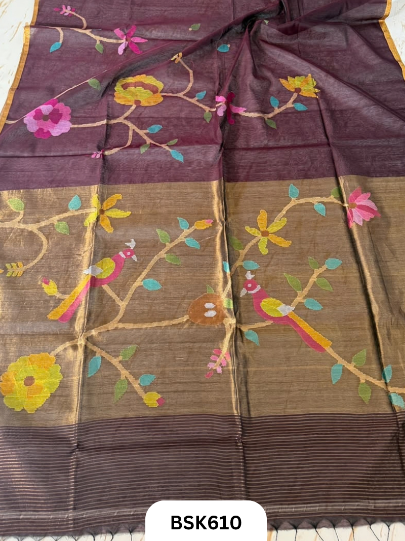 Handloom Pure Muslin Jamdhani With Hand Needle Work Saree
