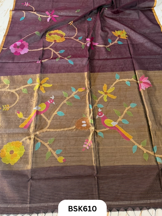 Handloom Pure Muslin Jamdhani With Hand Needle Work Saree