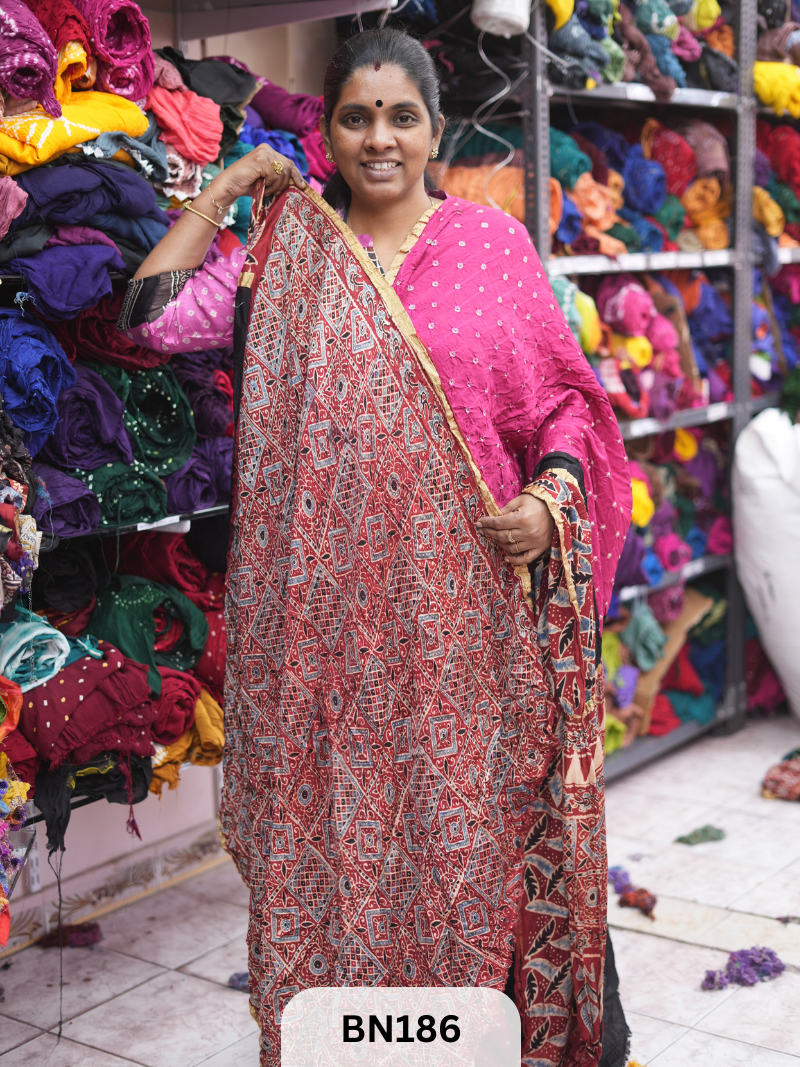 AJRAKH BANDHEJ WITH SKIRT BORDER SAREES | MODAL GAJI FABRIC