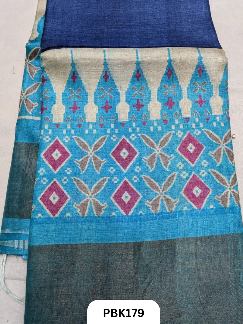 Premium Pure Tussar Silk Handblock Print Saree – Kolkata Special