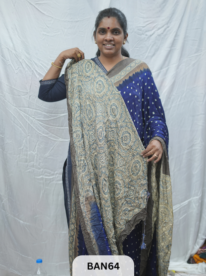 BANDHANI WITH AJRAKH SEMI GAJI SAREE