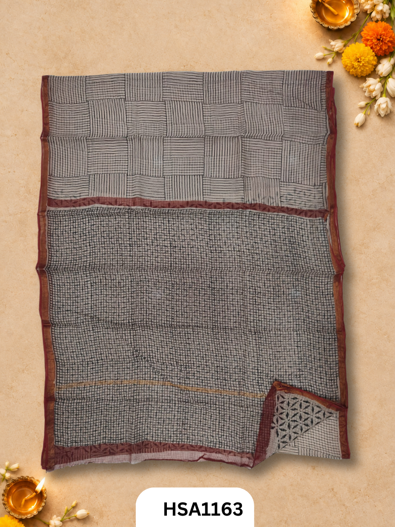 Hand Block Printed Kota Doriya Saree with Blouse