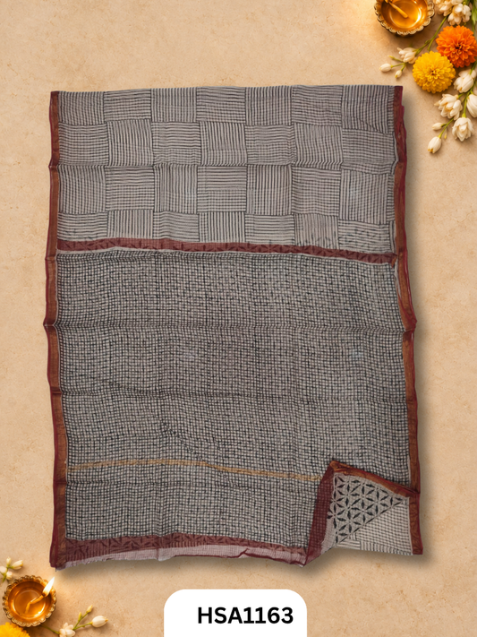 Hand Block Printed Kota Doriya Saree with Blouse