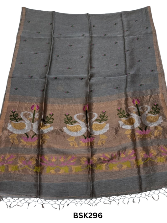 Handloom Pure Linen Silk Jamdhani Weave Saree