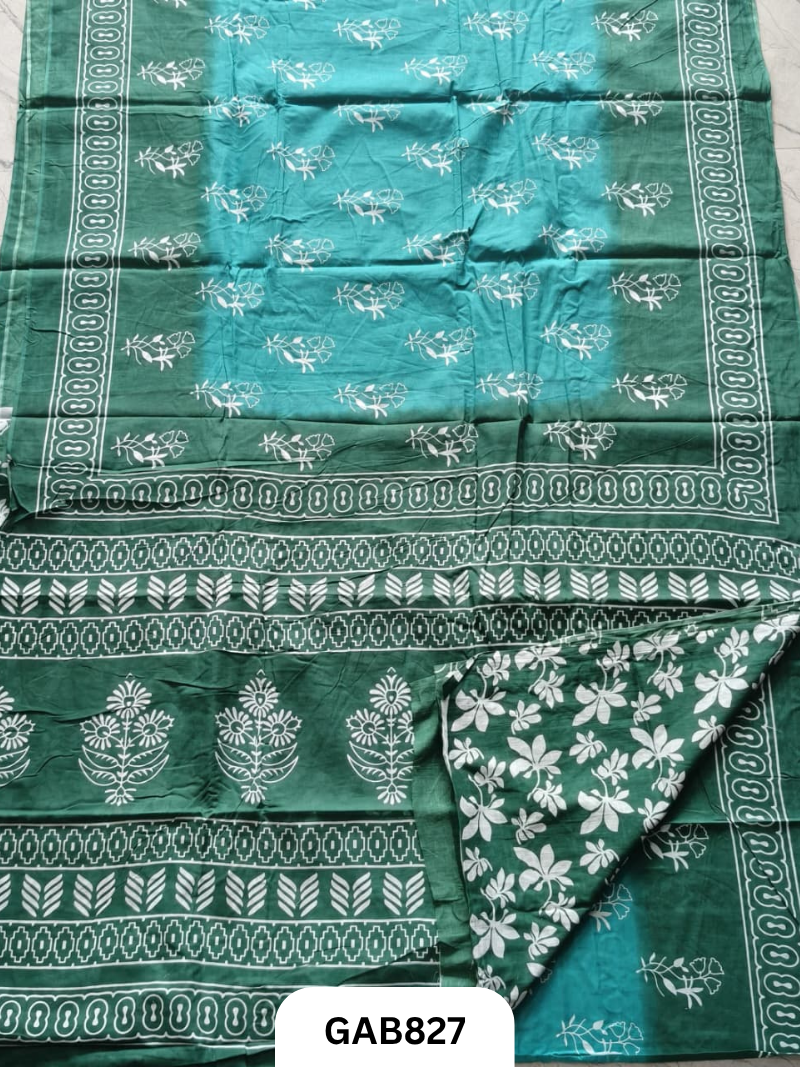 Bagru Block Print Cotton Mulmul Sarees With Running Blouse